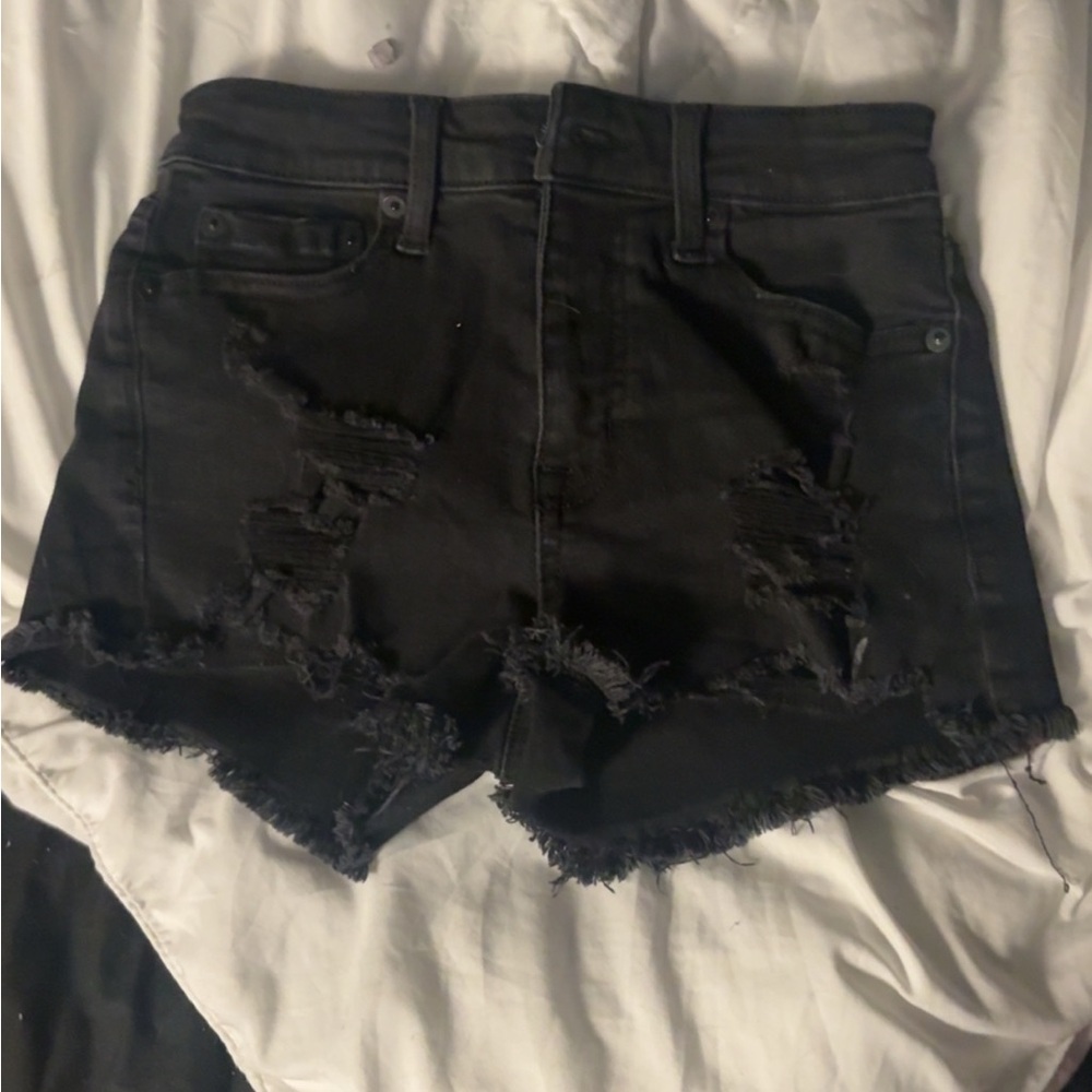 Aeropostale Black Distressed Jean Shorts